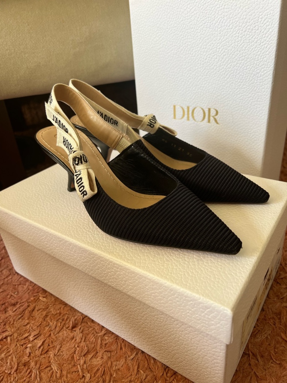 Dior J'Adior - Black Pointed Slingback Pump with Branded Ribbon - SIZE 35